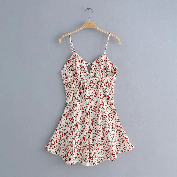 Virágmintás, vékony pántos női overall