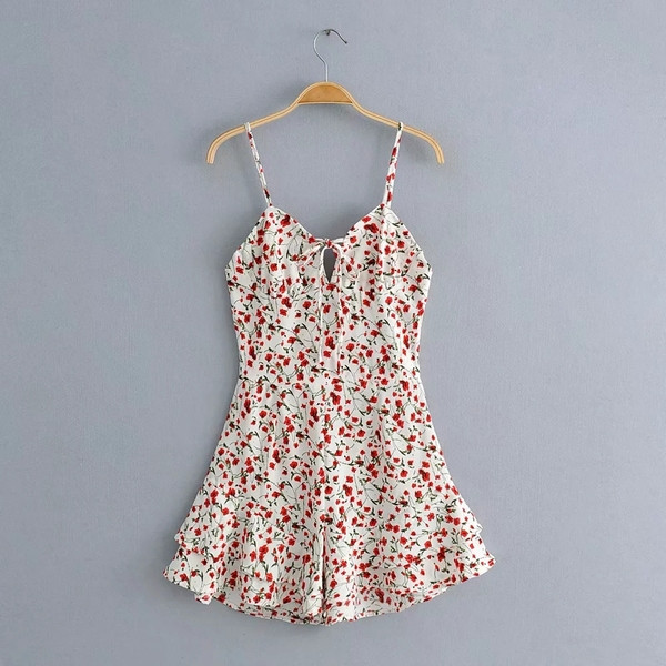 Virágmintás, vékony pántos női overall