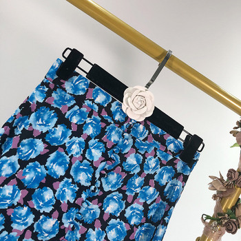 Fusta lunga de dama cu fanta si model floral