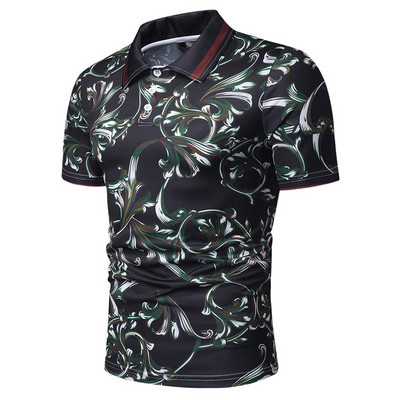 Alkalmi férfi póló klasszikus gallérral, fekete színben