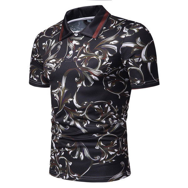 Alkalmi férfi póló klasszikus gallérral, fekete színben