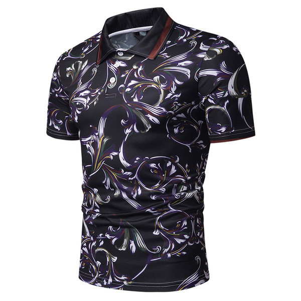 Alkalmi férfi póló klasszikus gallérral, fekete színben