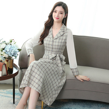 Modern női kockás ruha hosszú ujjal