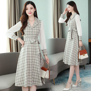 Modern női kockás ruha hosszú ujjal