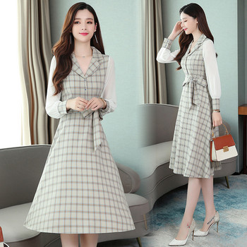 Modern női kockás ruha hosszú ujjal