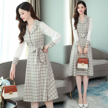 Modern női kockás ruha hosszú ujjal