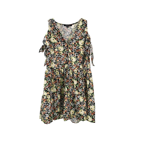 Rövid ruha csupasz váll és virágmintás