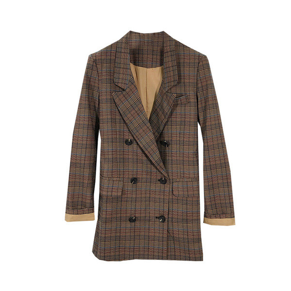 Geaca de dama lunga in carouri cu nasturi