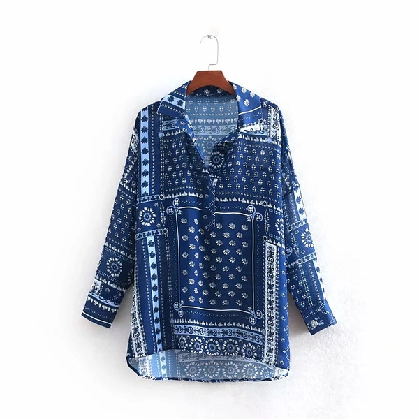 Női ing színes motívummal - aszimmetrikus mintával