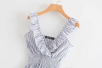 Rochie de dama moderna in dungi cu talie elastica