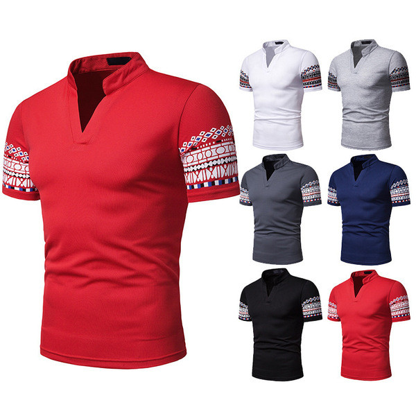 Alkalmi férfi póló rövid ujjal és V-nyakú több színben