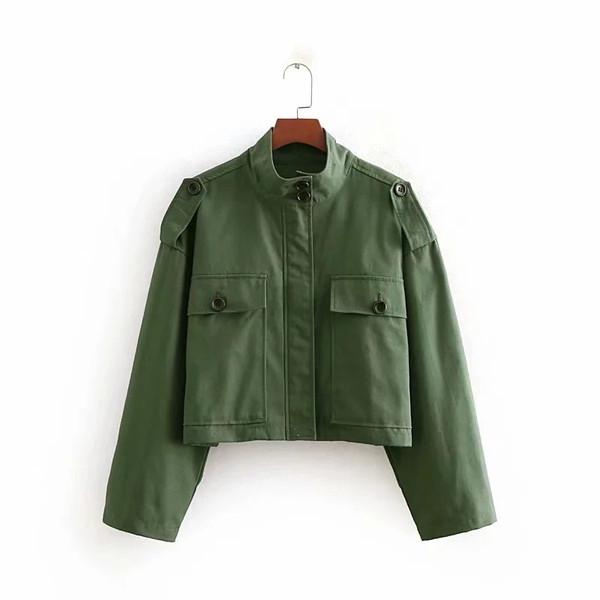 Geaca de toamna moderna de dama cu buzunare in verde