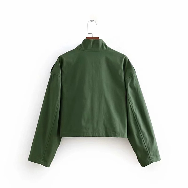 Geaca de toamna moderna de dama cu buzunare in verde