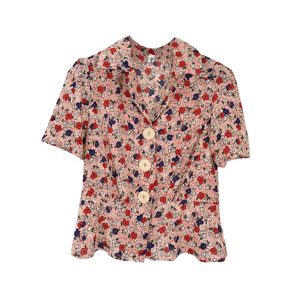 Cămașă scurtă de damă cu nasturi cu model floral