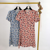 Rochie scurta casual in albastru si roz cu model