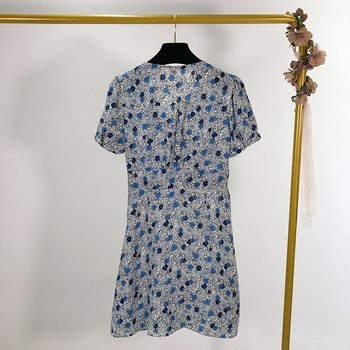 Rochie scurta casual in albastru si roz cu model