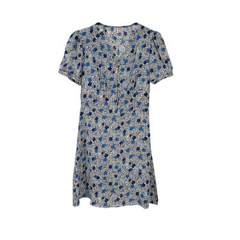 Rochie scurta casual in albastru si roz cu model