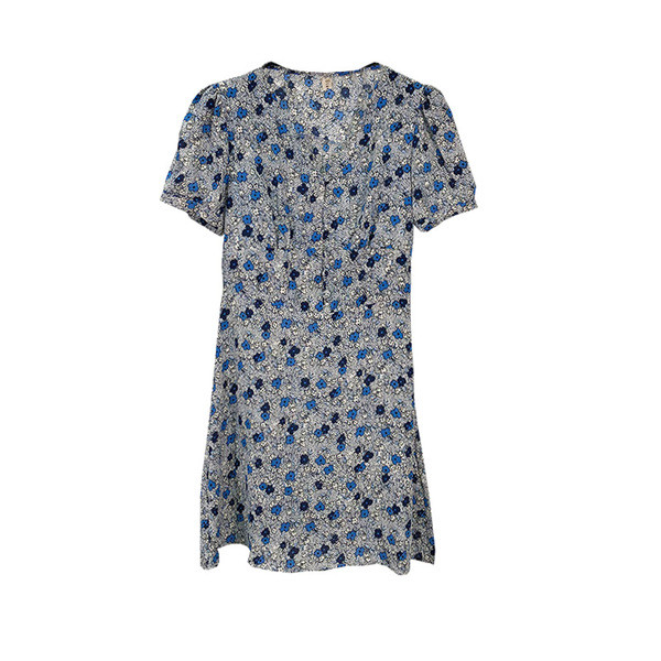 Rochie scurta casual in albastru si roz cu model