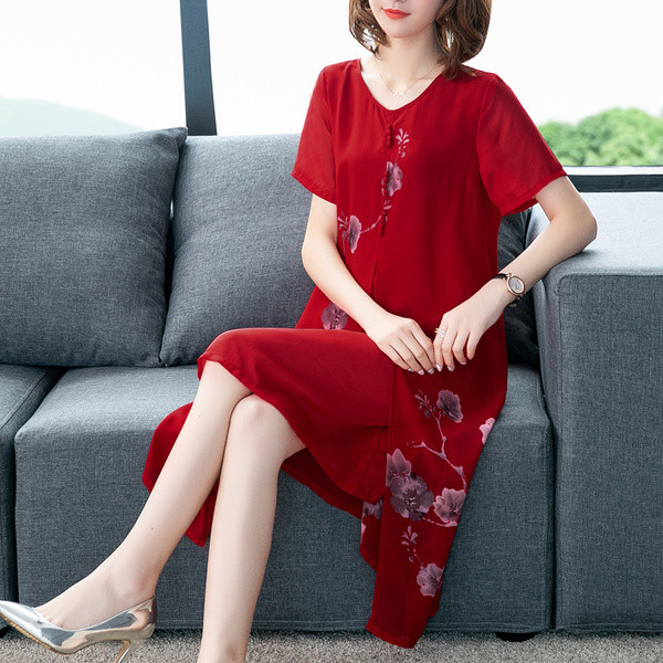 Két színben virágmintás női alkalmi ruha