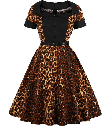 Elegáns női ruha állatmintás, rövid ujjú