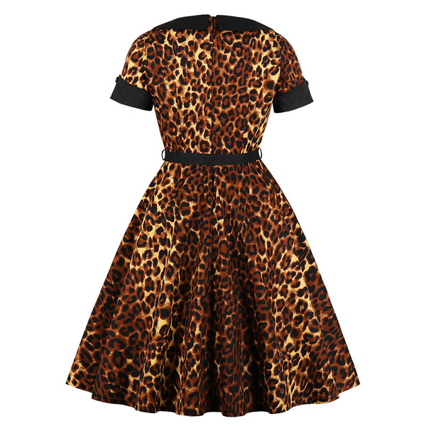 Elegáns női ruha állatmintás, rövid ujjú