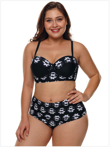 Kétrészes női fürdőruha magas derékkal, fekete színben