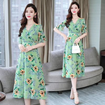 Rochie casual de dama cu model floral de culoare verde