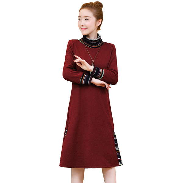 Rochie moderna de dama cu guler inalt in doua culori