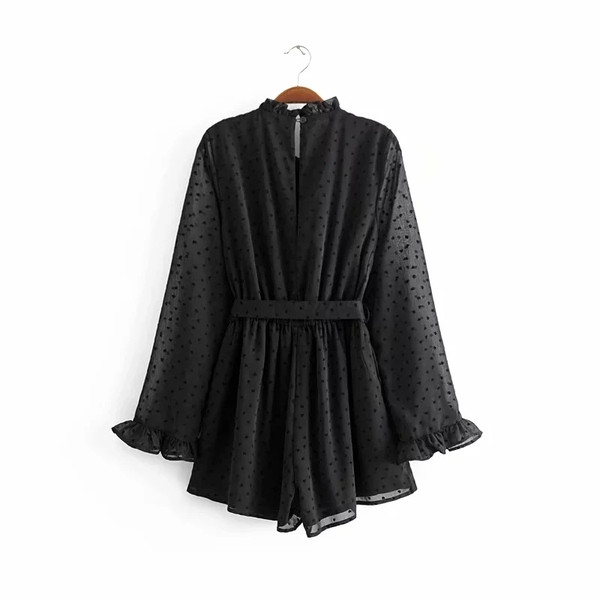 Salopetă de damă elegantă, cu mâneci din dantelă, de culoare neagră