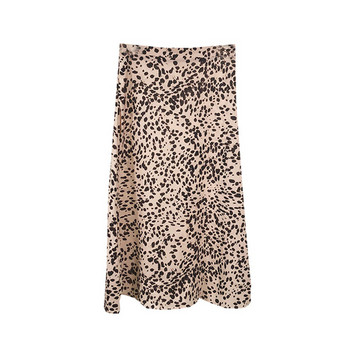 Fusta de dama lunga de culoare roz cu puncte negre