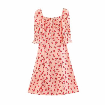 Rochie de dama cu maneca scurta si colorata dreapta - culoare roz