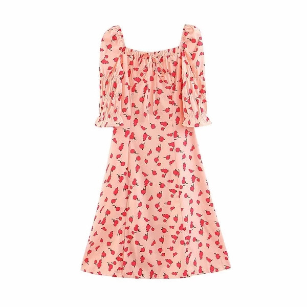 Rochie de dama cu maneca scurta si colorata dreapta - culoare roz