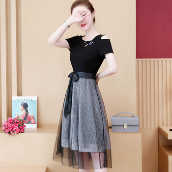 Női alkalmi ruha rövid ujjal, tüllből