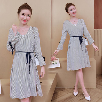 Rochie casual dama in carouri cu maneci lungi