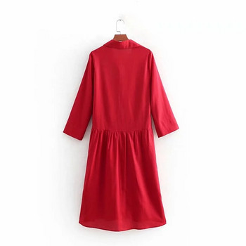 Női hosszú ujjú ruha piros színben