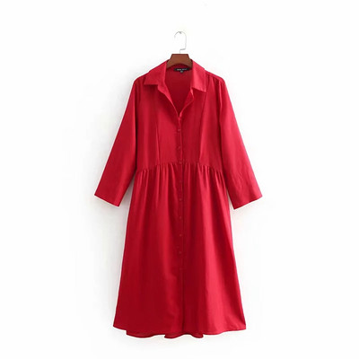 Дамска рокля с дълъг ръкав в червен цвят 