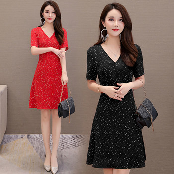 Rochie casual de dama in negru si rosu