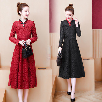 Rochie lungă de damă modernă în negru și roșu