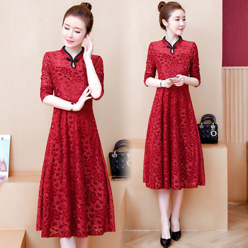 Rochie lungă de damă modernă în negru și roșu