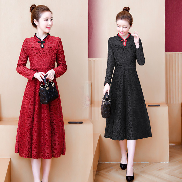 Rochie lungă de damă modernă în negru și roșu