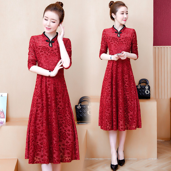 Rochie lungă de damă modernă în negru și roșu