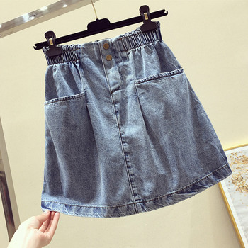 Fusta de dama moderna din denim cu talie elastica de culoare albastra