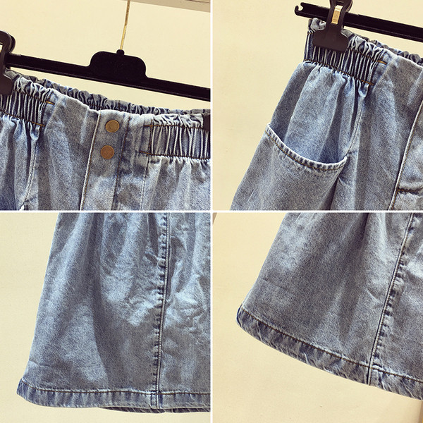Fusta de dama moderna din denim cu talie elastica de culoare albastra