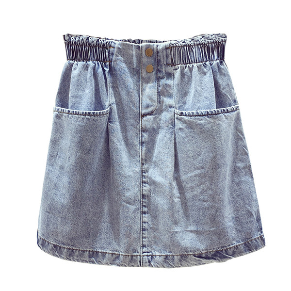 Fusta de dama moderna din denim cu talie elastica de culoare albastra