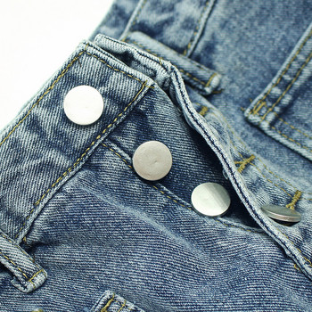 Fusta de dama moderna din denim albastru cu nasturi