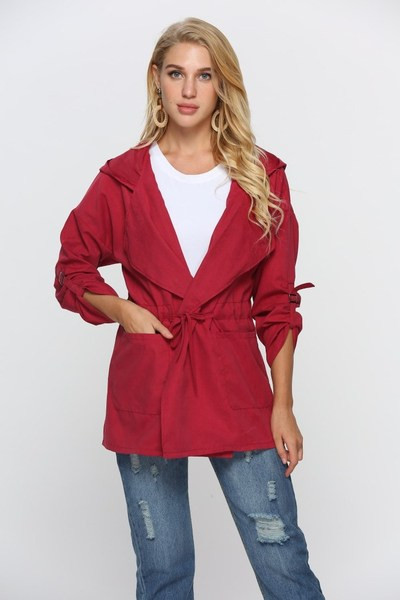 Modern női őszi kabát fűzős kapucnival több színben