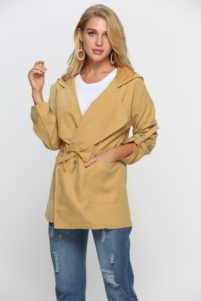 Modern női őszi kabát fűzős kapucnival több színben