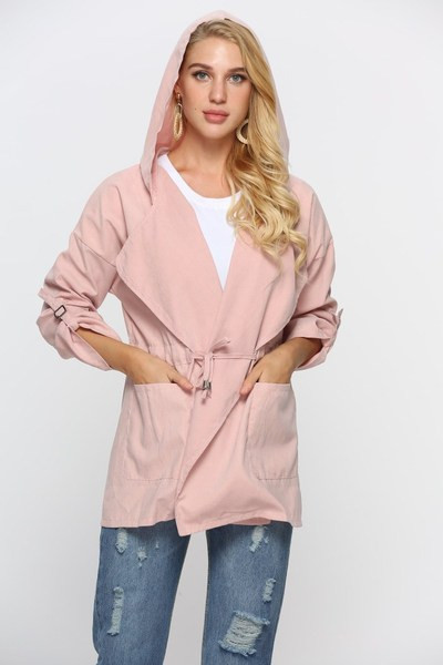 Modern női őszi kabát fűzős kapucnival több színben