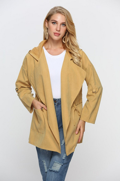 Modern női őszi kabát fűzős kapucnival több színben