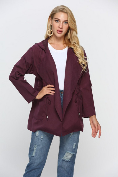 Modern női őszi kabát fűzős kapucnival több színben